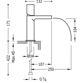 Смеситель для раковины Tres Loft colors однорычажный с открытым каскадным изливом янтарно-желтый/хром 20011002AM
