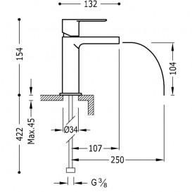 Смеситель для раковины Tres Loft colors однорычажный с открытым каскадным изливом черный/хром 20011001NE