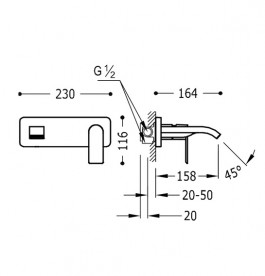 Смеситель для раковины Tres Loft-Tres однорычажный настенный хром 20026010