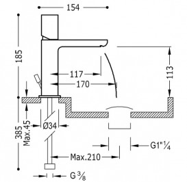 Смеситель для раковины Tres Loft-Tres с донным клапаном хром 20010102D