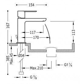 Смеситель для раковины Tres Loft-Tres с донным клапаном хром 20010101D
