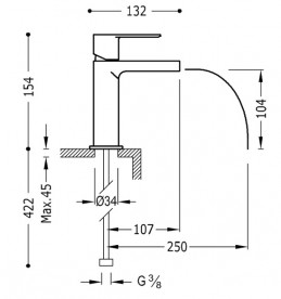 Смеситель для раковины Tres Loft-Tres с открытым каскадным изливом хром 20011001