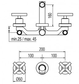 Змішувач для раковини Tres Bimax-Tres двухвентильний настінний хром 163152