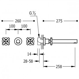 Змішувач для раковини Tres Bimax-Tres двухвентильний настінний хром 163151