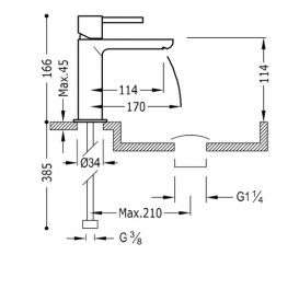 Смеситель для раковины Tres Max-Tres с каскадным изливом и донным клапаном хром 06210303D