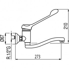 Смеситель для раковины Tres Monotres настенный с медицинским рычагом хром 17231811