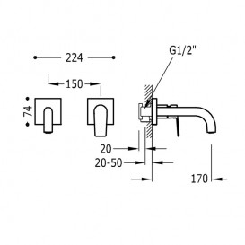 Змішувач для раковини Tres Project colors настінний вилив 170 мм сталь 21120080AC