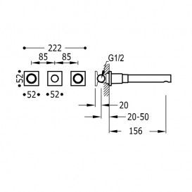 Змішувач для раковини Tres Project colors настінний двовентильний виливши 156 мм сталь 21175101AC