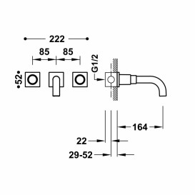 Смеситель для раковины Tres Project-Tres настенный двухвентильный розовое золото 21115101OP