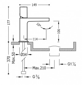 Смеситель для раковины Tres Project-Tres однорычажный с донным клапаном хром 21110302D
