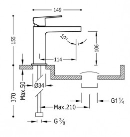 Смеситель для раковины Tres Project-Tres однорычажный с донным клапаном хром 21110301D