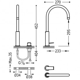 Смеситель для раковины Tres Project-Tres однорычажный с поворотным изливом золото матовый 21110502OM