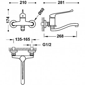 Смеситель для раковины Tres Public Spaces настенный медицинский хром 2163200311