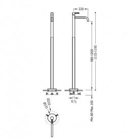 Смеситель для раковины Tres Study colors напольный черный матовый 26285301NM