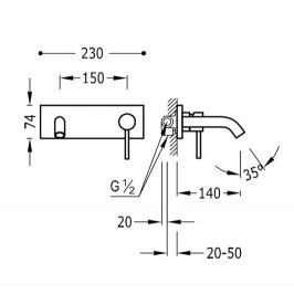 Смеситель для раковины Tres Study colors однорычажный настенный матовое золото 26220050OM