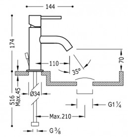 Смеситель для раковины Tres Study-Tres с донным клапаном хром 26290301D