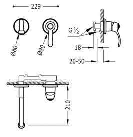 Змішувач для раковини Tres Tres-Clasic одноважільний настінний сталь 24220001AC