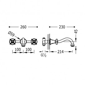 Смеситель для раковины Tres Tres-Сlasic двухвентильный золото 24215101OR