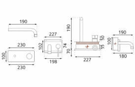 Змішувач для раковини VBI Milano Long 2 прихованого монтажу одноважільний золото VBI-050112GL