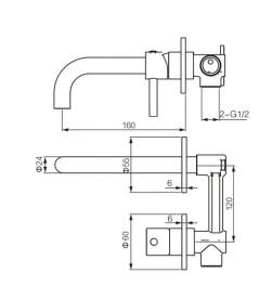 Змішувач для раковини VBI Milano прихованого монтажу одноважільний матове золото VBI-050102BG