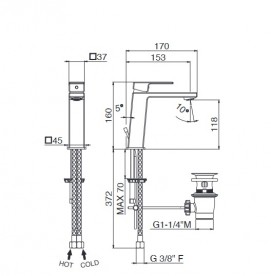 Смеситель для раковины Vema Lys с донным клапаном хром V25010B0010