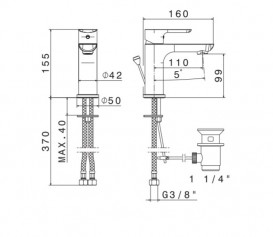 Змішувач для раковини Vema Slate з донним клапаном хром V14010B0010