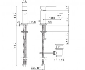 Смеситель для раковины Vema Tamesis с донным клапаном хром V02010B0010