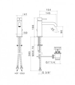 Смеситель для раковины Vema Tiber steel с донным клапаном нержавеющая сталь V17010AC001