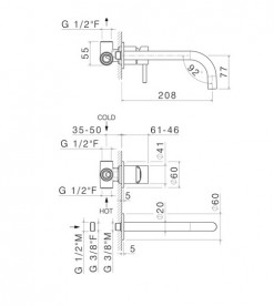 Смеситель для раковины Vema Tiber steel настенный однорычажный нержавеющая сталь V17050AC005