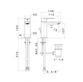 Змішувач для раковини Vema Timea з донним клапаном чорний матовий V16010F0202