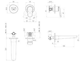 Змішувач для раковини Villeroy & Boch Antao настінний на 2 отвори матовий нікель TVW11100200064
