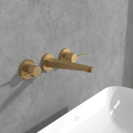 Смеситель для раковины Villeroy & Boch Conum настенный на 3 отверстия матовое золото TVW12700200076