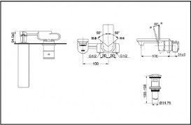 Змішувач для раковіниTOTO Contemporary настінний на 2 отвори одноважільний хром DLB309