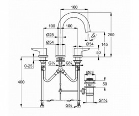 Змішувач для раковини Kludi Objekta Двохважеля з трьома отворами 323930575