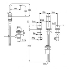 Змішувач для раковини Kludi Pure & Solid Двохважеля на 3 отвори 343940575