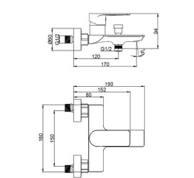 Змішувач для ванної кімнати Аквародос Valencia одноважільний хром АР000110481