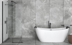 Смеситель для ванной Besco Aspira напольный с душевым гарнитуром графит BW-A-GR