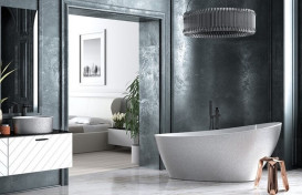 Смеситель для ванной Besco Aspira напольный с душевым гарнитуром графит BW-A-GR