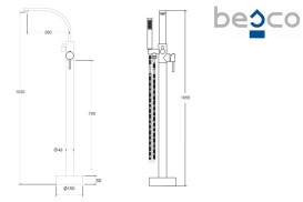 Смеситель для ванной Besco Decco I напольный с душевым гарнитуром черный матовый BW-DI-CZ