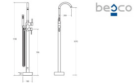 Змішувач для ванної кімнати Besco Illusion I підлоговий з душовим гарнітуром хром BW-II-CH