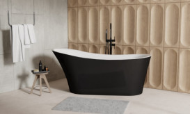 Змішувач для ванної кімнати Besco Illusion I підлоговий з душовим гарнітуром чорний матовий BW-II-CZ