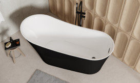 Змішувач для ванної кімнати Besco Illusion I підлоговий з душовим гарнітуром чорний матовий BW-II-CZ