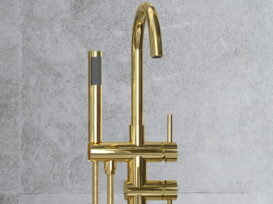 Змішувач для ванної кімнати Besco Illusion I підлоговий з душовим гарнітуром золото BW-II-ZL