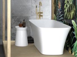 Змішувач для ванної кімнати Besco Illusion I підлоговий з душовим гарнітуром яскраве золото BW-II-JZ