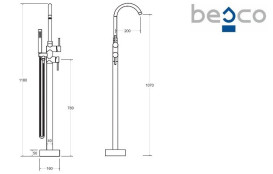 Змішувач для ванної кімнати Besco Illusion I підлоговий з душовим гарнітуром яскраве золото BW-II-JZ