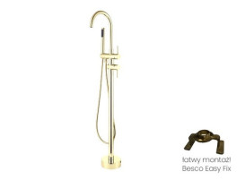 Змішувач для ванної кімнати Besco Illusion I підлоговий з душовим гарнітуром яскраве золото BW-II-JZ