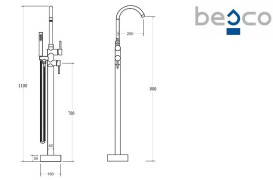 Смеситель для ванной Besco Illusion II напольный с душевым гарнитуром хром BW-III-CH