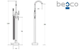 Смеситель для ванной Besco Illusion II напольный с душевым гарнитуром золото BW-III-ZL