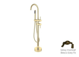 Смеситель для ванной Besco Illusion II напольный с душевым гарнитуром золото BW-III-ZL