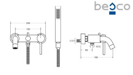 Смеситель для ванной Besco Illusion настенный с душевым гарнитуром золото BW-IS-ZL